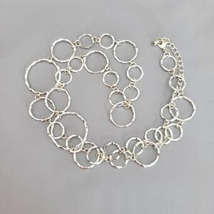 Silver Tone Necklace of Interlinked Textured Circles 30" - Goes with Anything!